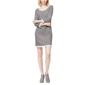 Women’s Anthropologie Maison Jules gray and white 3/4 sleeve Sweater Dress small